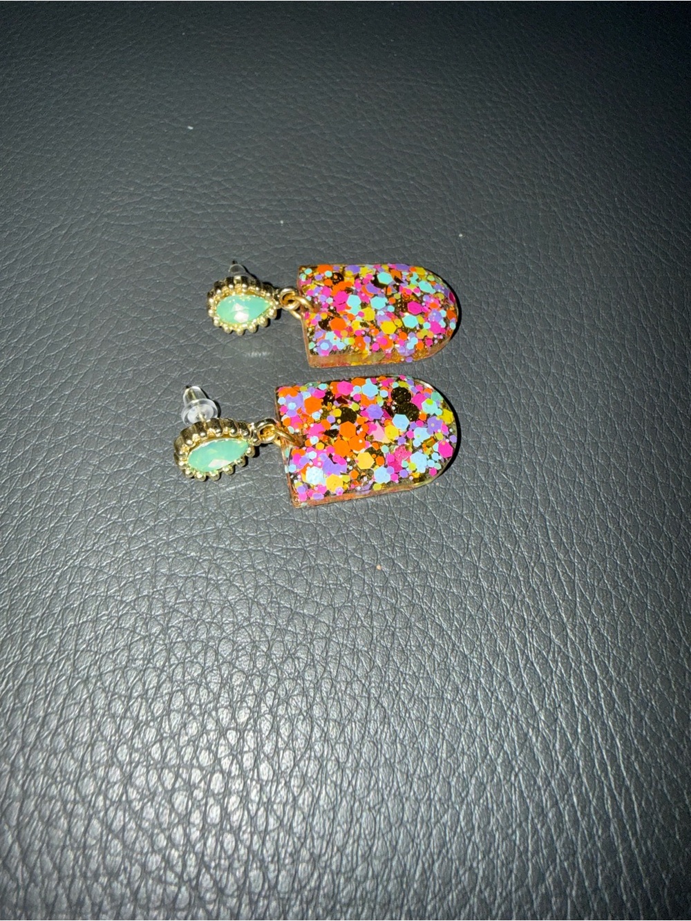 Colorful Confetti Drop Earrings with Mint Teardrop Accent